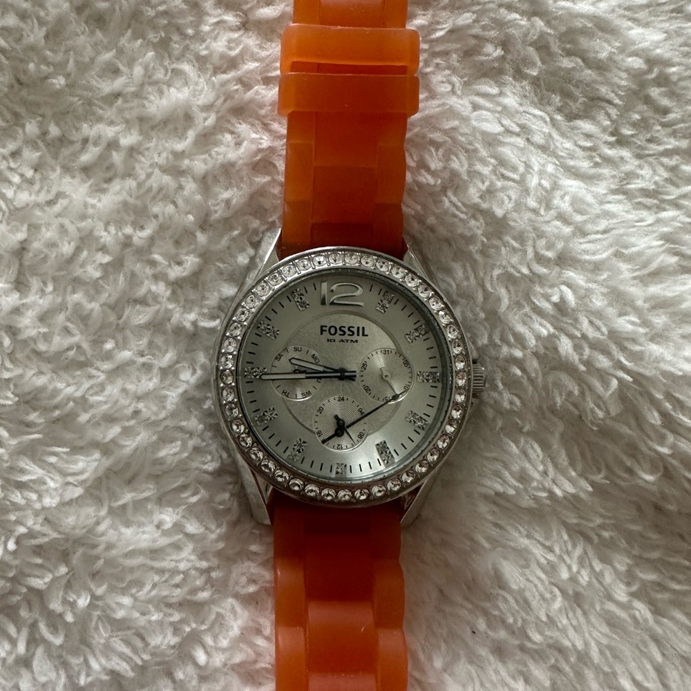 Fossil Orange Watch with Silver Dial